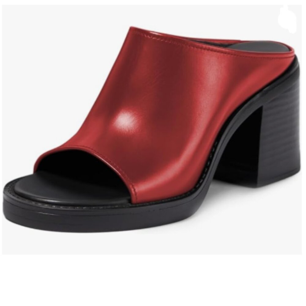 Ydn Red Open Toe Block Heel Mules Slip On Slide S… - image 1